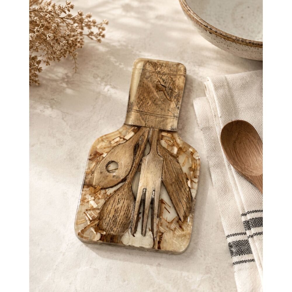 Spoon Rest Boho 70s Resin Rustic Utensil Kitchen Retro Artisan Handmade